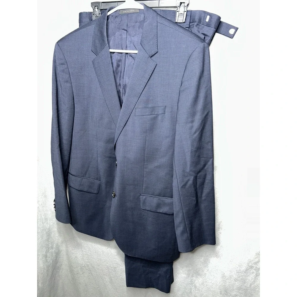 Hugo Boss 2 Piece Breathable Suit Mens 42r Pants 34x30 check pattern blue